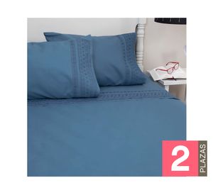 Juego sábanas 2 plazas 144H broderie Simone azul