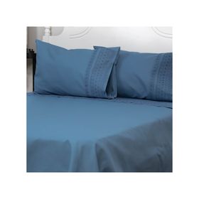 Juego sábanas 2 plazas 144H broderie Simone azul