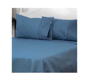 Juego sábanas 2 plazas 144H broderie Simone azul