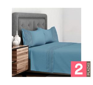 Juegode sábanas 2 plazas Broderie mariane azul 144 hilos