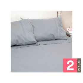 Juego sábanas 2 plazas 144H broderie Simone gris
