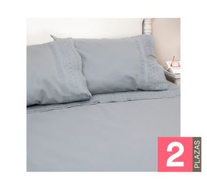 Juego sábanas 2 plazas 144H broderie Simone gris