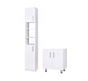 Combo vanitorio 2 puertas + estante organizador baño 2 puertas blanco