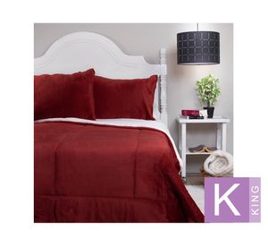 Cubrecama sherpa king Flanel deluxe burdeo