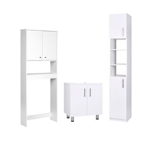 Combo estante 2 puertas + vanitorio + estante organizador blanco