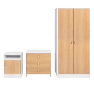 Combo Clóset 2 puertas + Cómoda 3 cajones + Velador 1 cajón blanco/natural