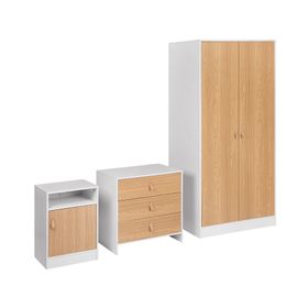 Combo Clóset 2 puertas + Cómoda 3 cajones + Velador 1 cajón blanco/natural