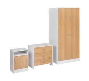 Combo Clóset 2 puertas + Cómoda 3 cajones + Velador 1 cajón blanco/natural