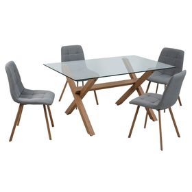 Comedor 4 sillas Domi gris 75x150x90 cm