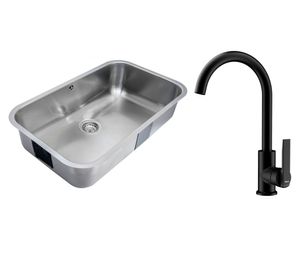 Lavaplatos 20x78.7x48.2 cm inox + Grifo negro IN 915 BK