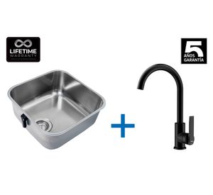 Kit lavaplatos BE 40.40.18 inox 18x43.3x43.3 cm + grifo IN 915 negro