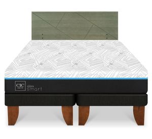 Cama europea Green Infinity king base dividida + respaldo Villarrica olivo