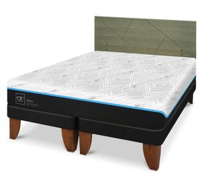 Cama europea Green Infinity king base dividida + respaldo Villarrica olivo