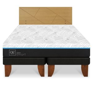 Cama europea Green Infinity 2 plazas base dividida + respaldo Villarrica mostaza