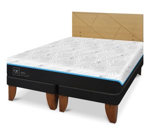 Cama europea Green Infinity 2 plazas base dividida + respaldo Villarrica mostaza