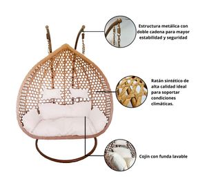 Silla colgante Hawái XXL caramelo cojín marfil