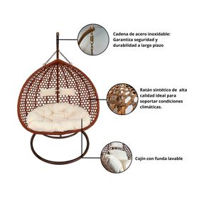 Silla colgante Hawái XL chocolate cojín marfil