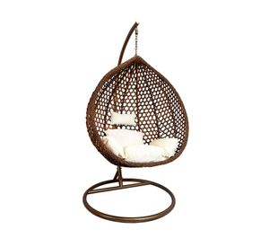 Silla colgante exterior Hawái L chocolate + cojín marfil