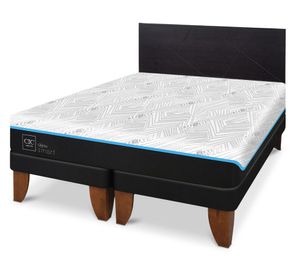 Cama europea Green Infinity king base dividida + respaldo Villarrica gris