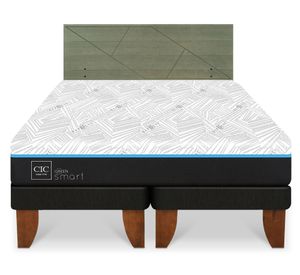 Cama europea Green Infinity king base dividida + respaldo Villarrica olivo