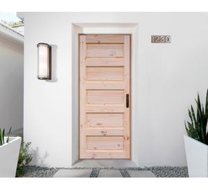 Puerta pino radiata Alcalá 5 paneles nudosa 85x220 cm