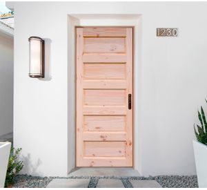 Puerta pino radiata Alcalá 5 paneles nudosa 65x200 cm