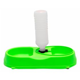 Dispensador plato agua/comida mascotas 17x35x6 cm verde