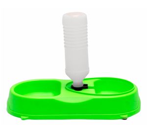 Dispensador plato agua/comida mascotas 17x35x6 cm verde