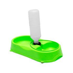 Dispensador plato agua/comida mascotas 17x35x6 cm verde