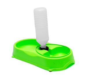 Dispensador plato agua/comida mascotas 17x35x6 cm verde
