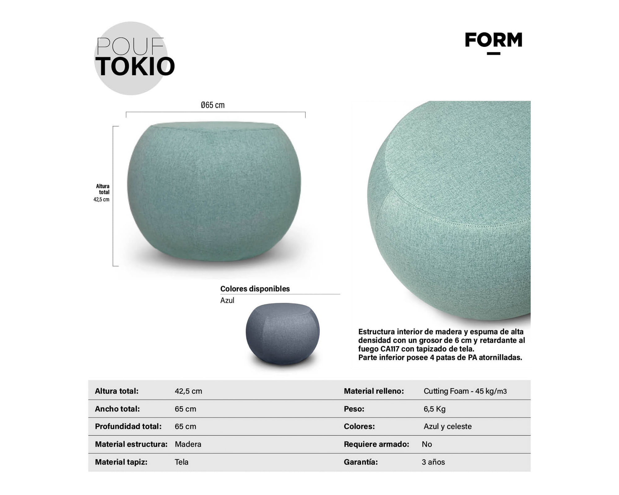 Puff oficina Tokio celeste | Easy.cl