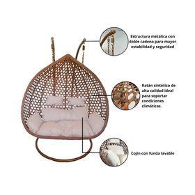 Silla colgante Hawái XXL chocolate + cojín marfil