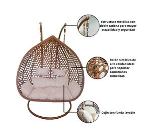Silla colgante Hawái XXL chocolate + cojín marfil