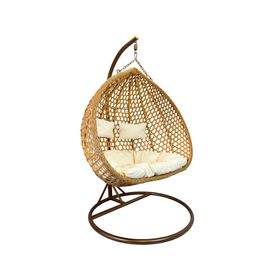 Silla colgante exterior Hawái XL caramelo + cojín marfil