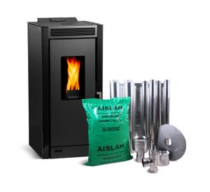 Estufa a Pellet Black visión 9.1 kW negro + kit de instalación
