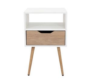 Velador Otom 1 cajón blanco/rovere