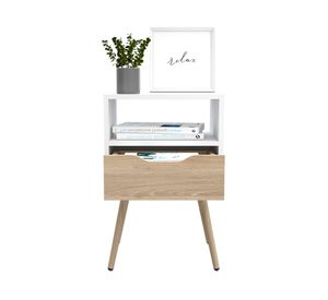 Velador Otom 1 cajón blanco/rovere