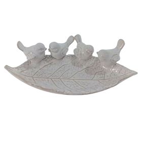 Hoja decorativa pajaritos blanco