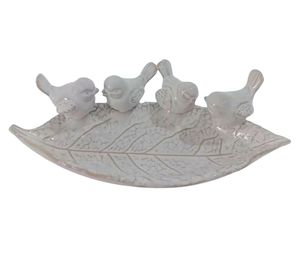 Hoja decorativa pajaritos blanco