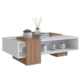 Mesa de centro rectangular B93 blanco/castaño