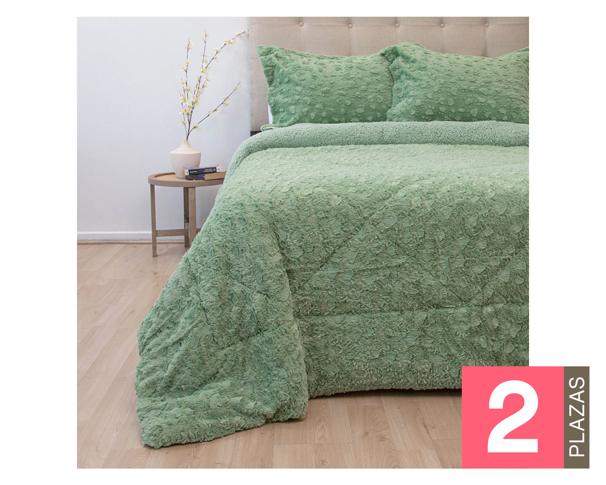 Doral Cubrecama Plush senses sherpa verde 2 plazas