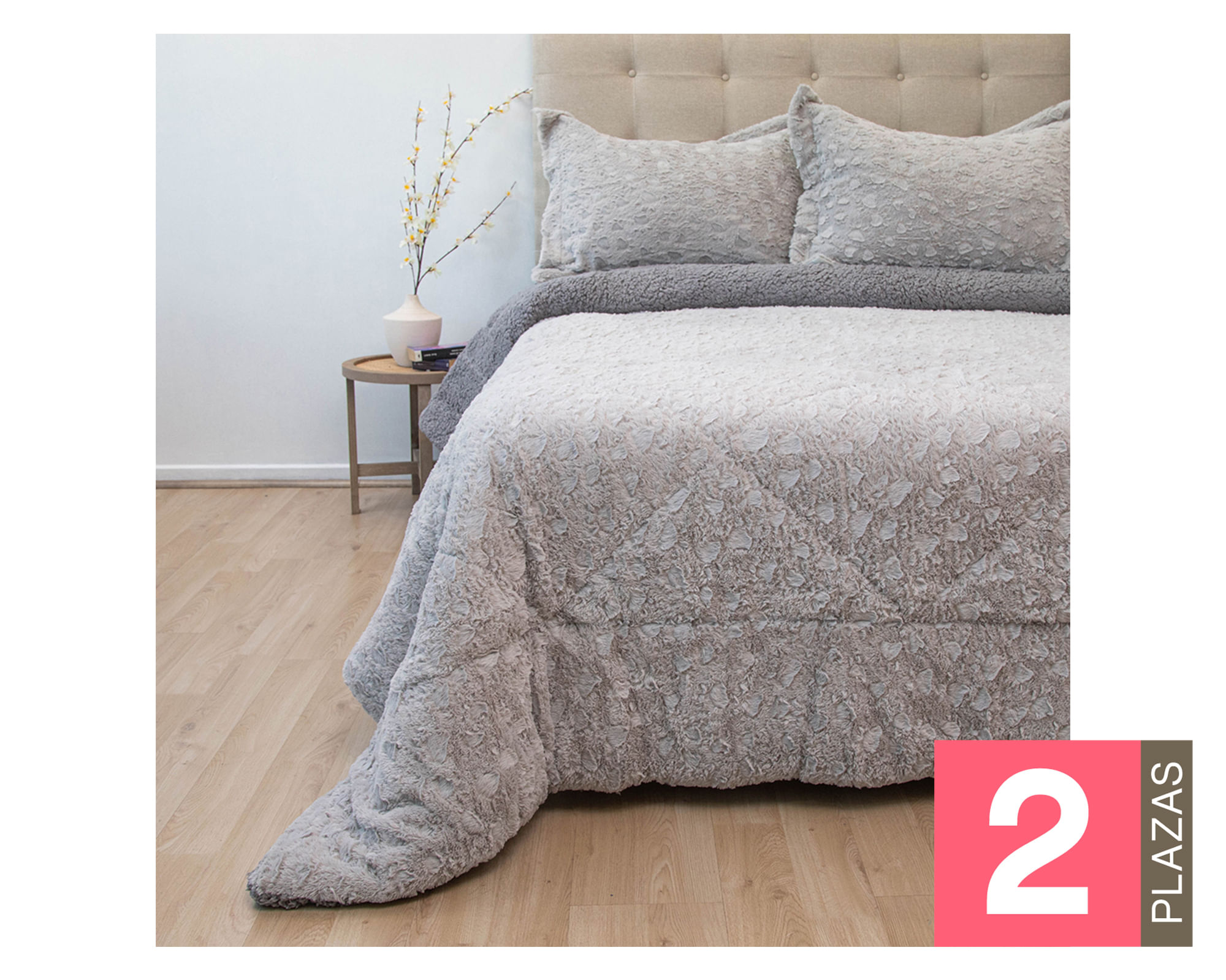 Doral Cubrecama Plush senses sherpa gris 2 plazas