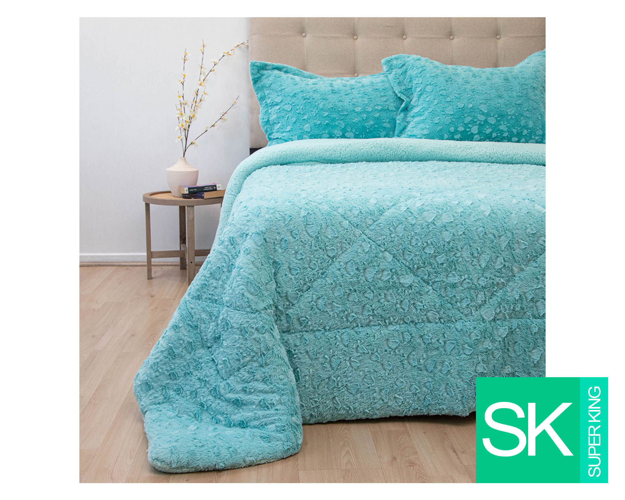 Doral Cubrecama Plush senses turquesa súper king
