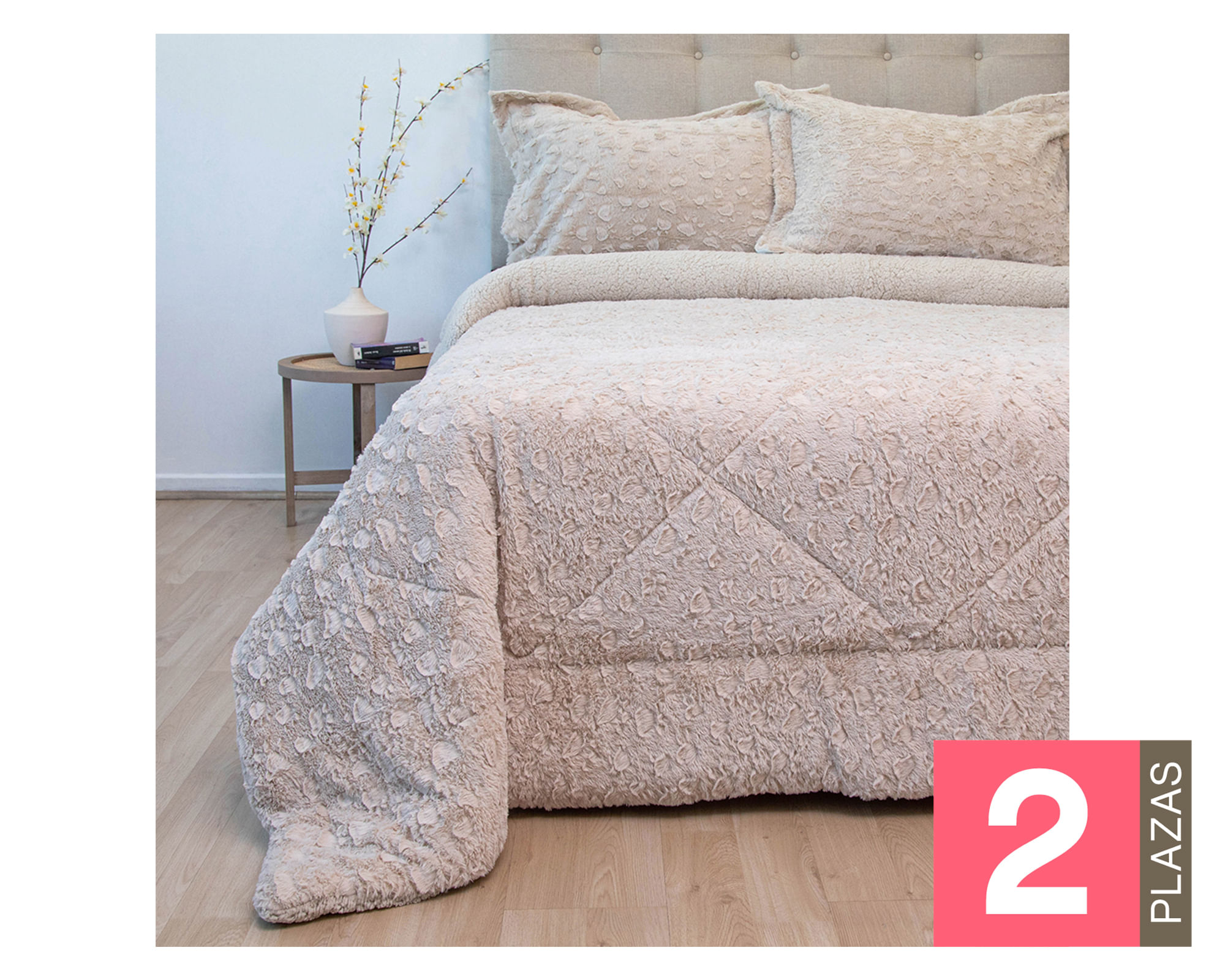 Doral Cubrecama Plush senses sherpa beige 2 plazas