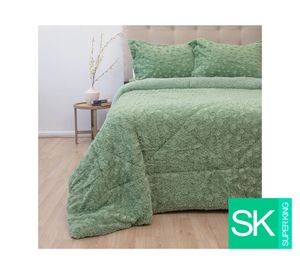 Cubrecama Plush senses sherpa verde súper king
