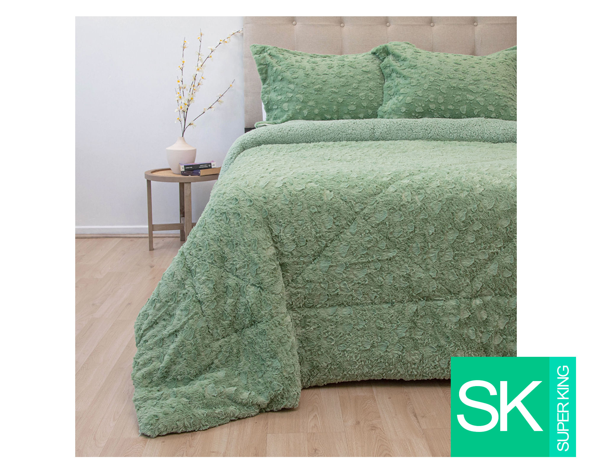 Doral Cubrecama Plush senses sherpa verde súper king