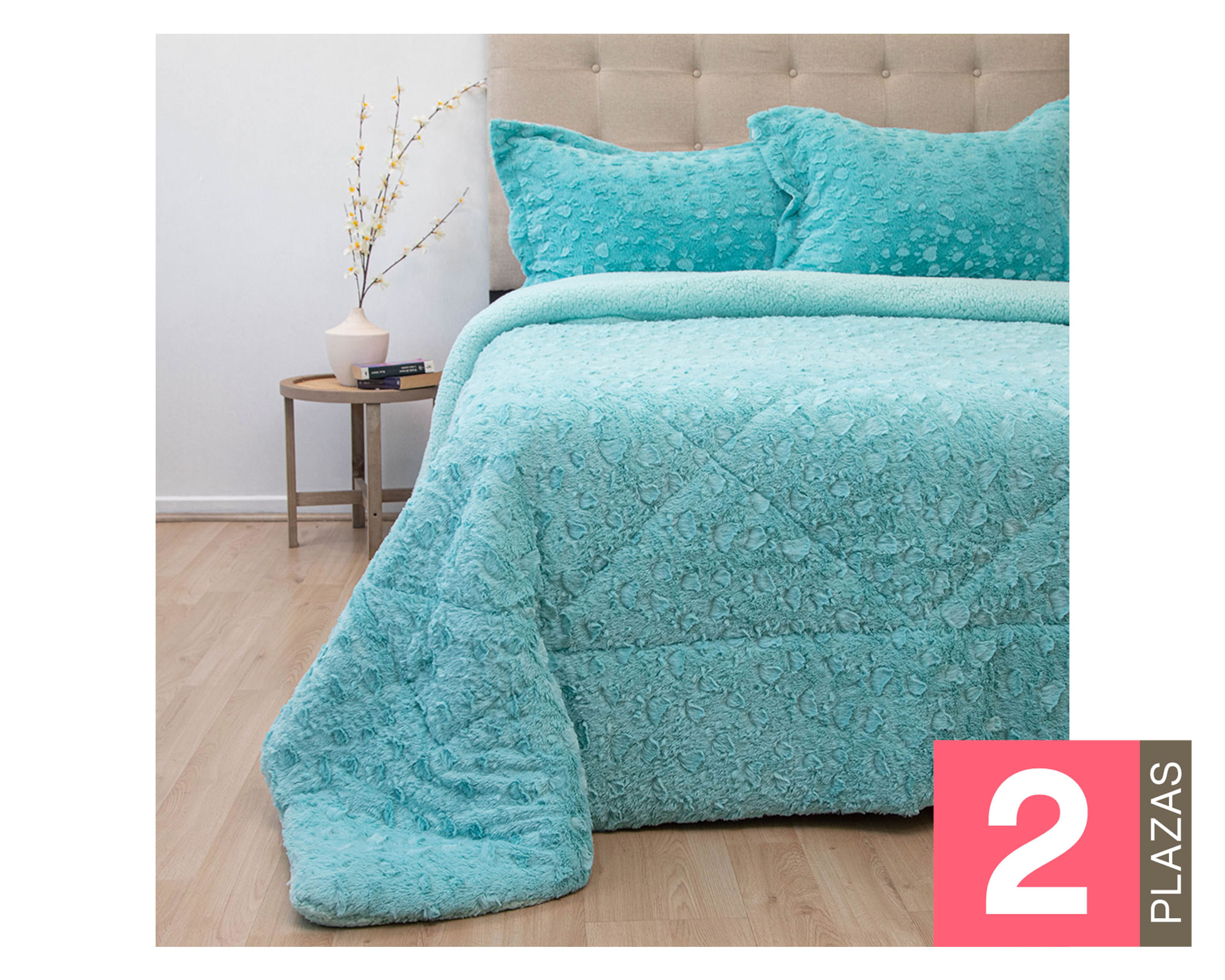 Doral Cubrecama Plush senses sherpa turquesa 2 plazas