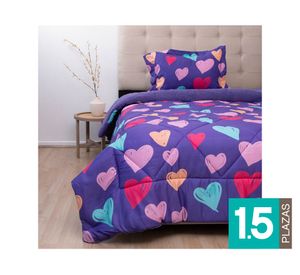 Plumón estampado Kids senses corazones 1.5 plazas