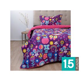 Plumón estampado Kids senses flores 1.5 plazas