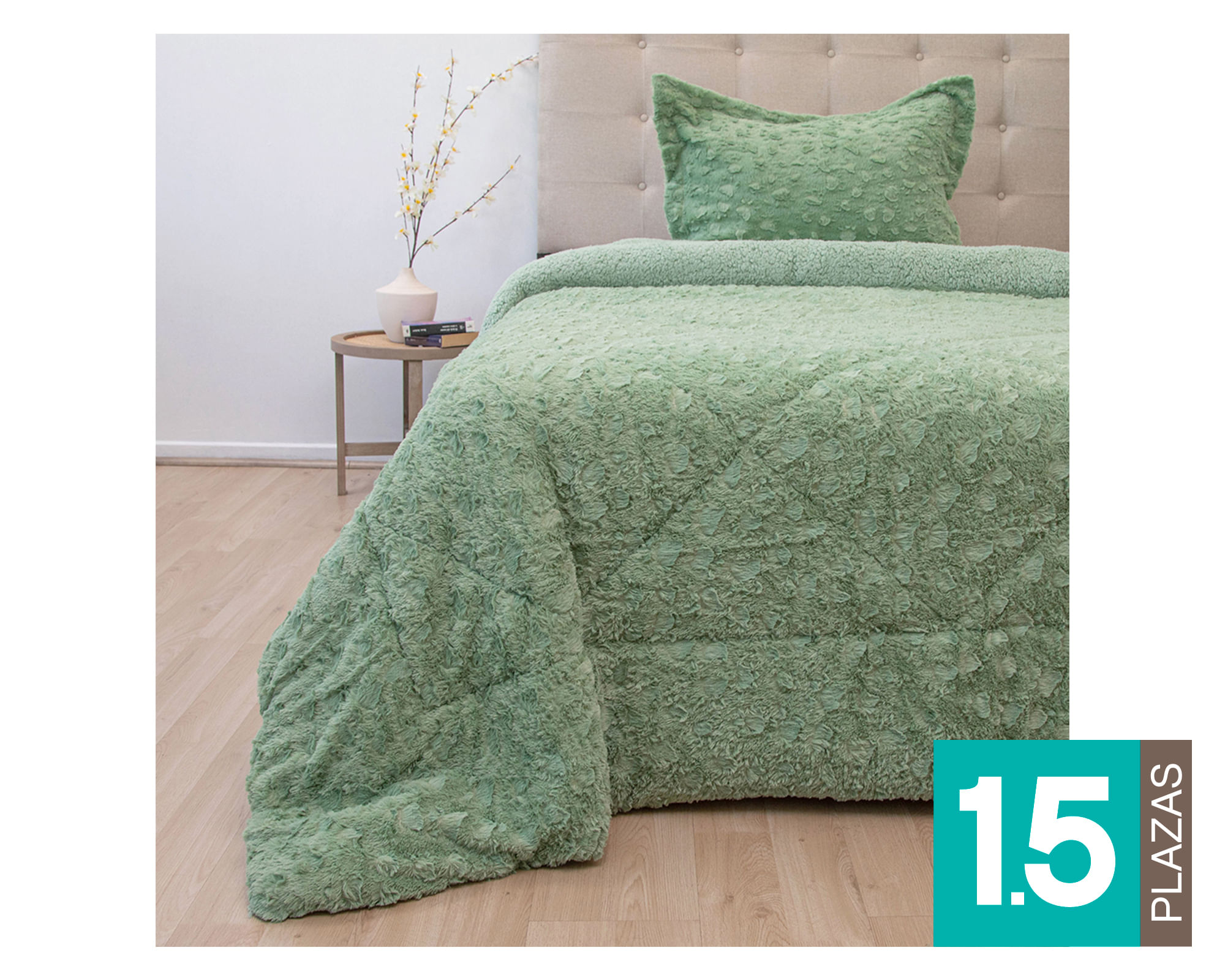 Doral Cubrecama Plush senses verde 1.5 plazas